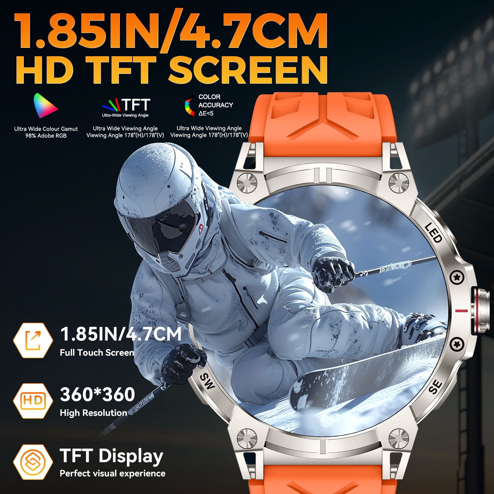 XAXRE KC89 Smart Watch for Men(Answer/Dial Calls)with LED Flashlight 760mAh Battery 100+ Sports Modes Sport Watch 1.85” HD Smartwatches for iOS Android, 1pc