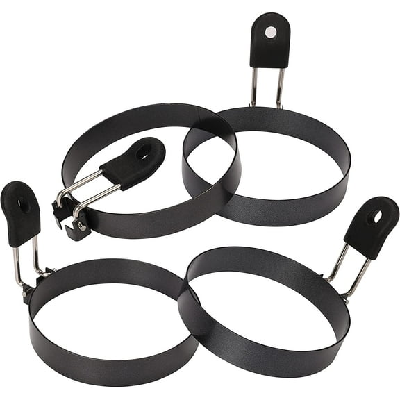 3.5 Egg Rings Set of 4 w/Silicone Handle Egg Molds For Frying Burn Free Egg Rings For Egg McMuffins, Sandwich, Pancakes & Omelet Egg Rings For Griddle & Frying Pan Egg Cooker Ring Pack of 4