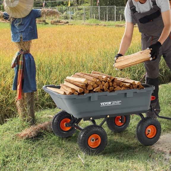 VEVOR Garden Cart, Durable Poly Dump Cart with Simple Assembly Steel Structure, Versatile Dump Wagon with Dual-Function Handle, Handy Wheelbarrow with 800 lbs Load Capacity, 10 inch Wheels