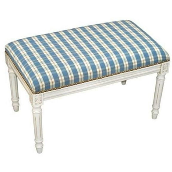 123 Creations C697WBC Plaid-Blue Fabric Upholstered Bench