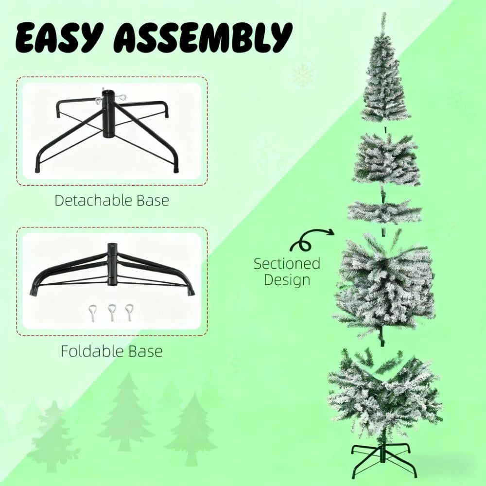 7.5ft Snow Flocked Pencil Christmas Tree 738 Tips Flame Retardant Small Space Holiday Decor