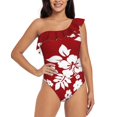 thumbnail image 2 of Hawaiian Pattern-Red One Piece Swimsuit Women Ruffle Monokini Shoulder Swimsuit Bathing Suit Swim Wear Red Hawaiian Blue, 2 of 4