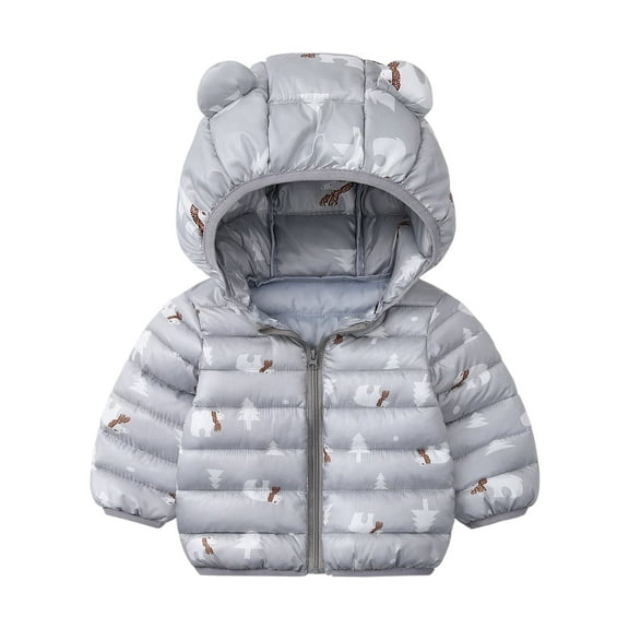 LNMQLPDBS Baby Girls Bear Ear Puffer Jacket Toddler Cute Animal Print Coat Kids Winter Warm Quilted Outerwear Girls Hooded Zip Up Top Casual Cold Weather Daily Wear with Tree Pattern
