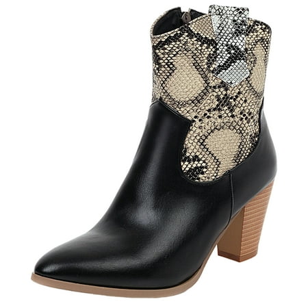 

jsaierl Snake Print Thick High-heeled Side Zipper Women s Ankle Boots