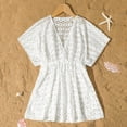 thumbnail image 6 of UngA Girl's Chiffon V Neck Short Sleeve Drawstring Beach Dress Girls Cover Ups for Swimwear (White,11-12 Years), 6 of 7