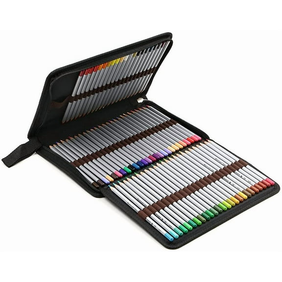 Portable Canvas Zippered Colored Pencil Case-Super Large Capacity 72 Slot Pencil Bag Pouch for Watercolor Pencils(Black)