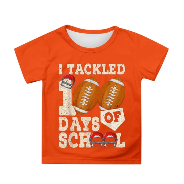 PMVFHDE T-Shirts Graphiques de Rentrée Scolaire pour Garçons Confortables Décontractés Col Rond Manches Courtes Coupe Ample Hauts pour Jeunes Enfants Orange, 6-7 Ans