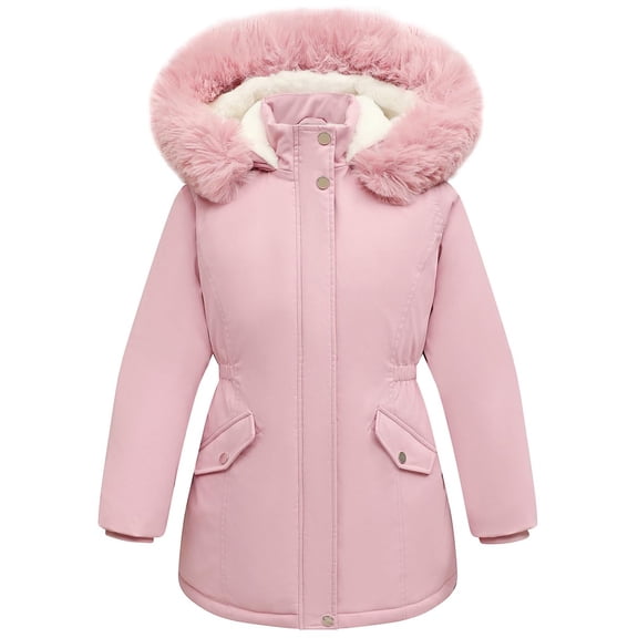 Aideaone Girls Winter Coats Heavyweight Kids Outerwear Warm Parka Puffer Jacket with Hood Pink 5-12Y