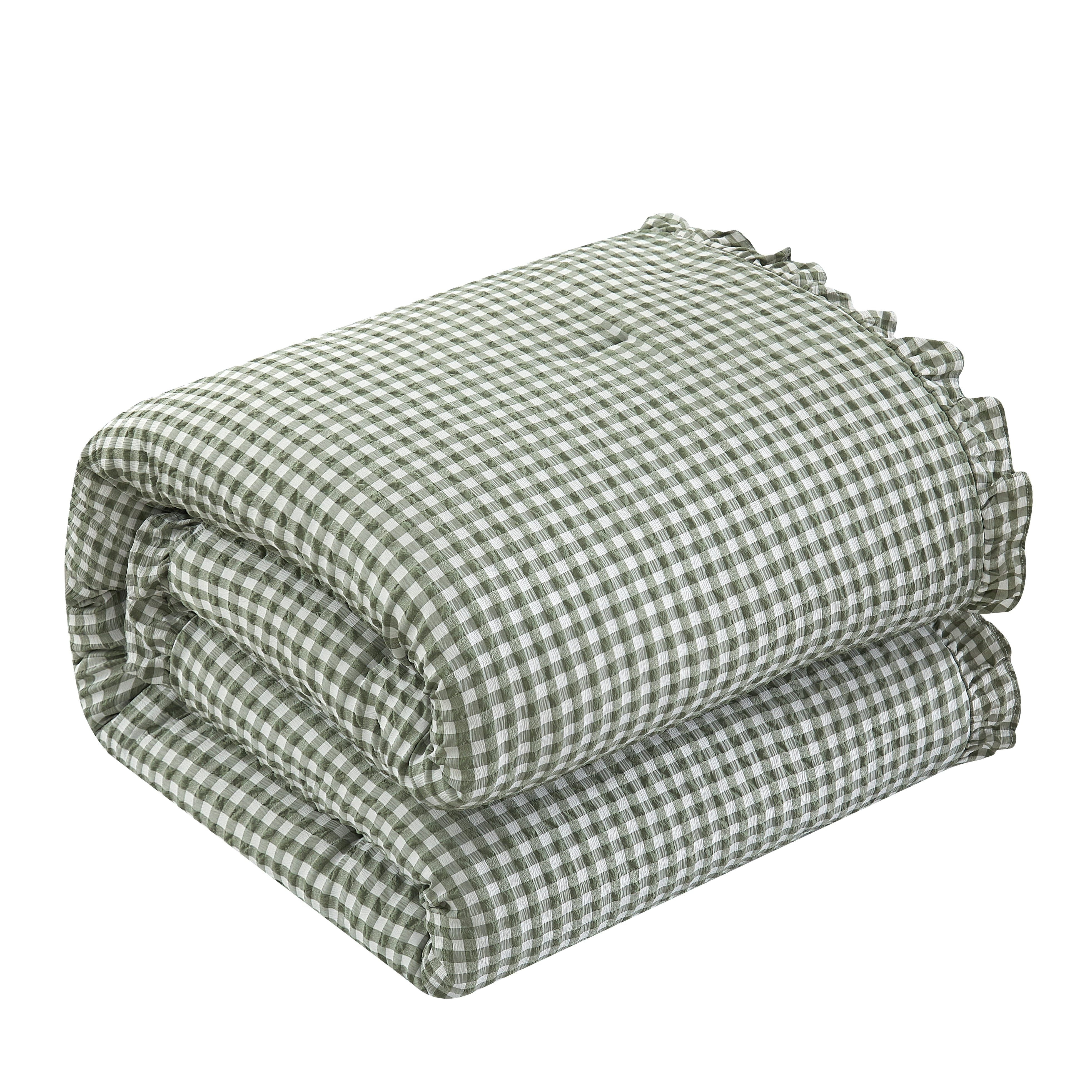 Mason & Craft 3 Piece Green Gingham Seersucker Comforter Set, King