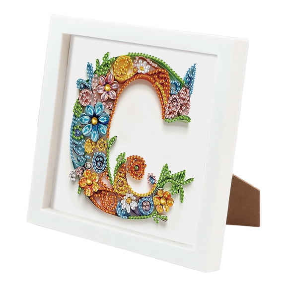 Framed Diamond Painting Kit, Flower-Shaped Letter C with Unique Design, Ideal for Home Decor and Gifts 6.69 x 6.69in