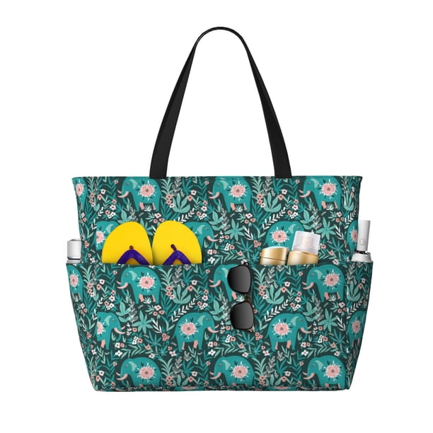Disketp Lephants in the Jungle Bolsa de Playa de Gran Capacidad, Bolso Impermeable y a Prueba de Arena para Mujer, Ideal para Playa, Piscina y Natación