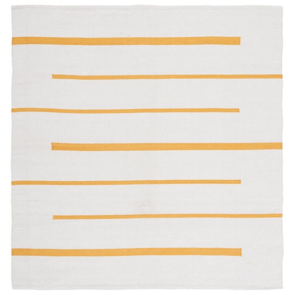 SAFAVIEH Montauk Oswald Geometric Striped Cotton Area Rug, Ivory/Gold, 6' x 6' Square