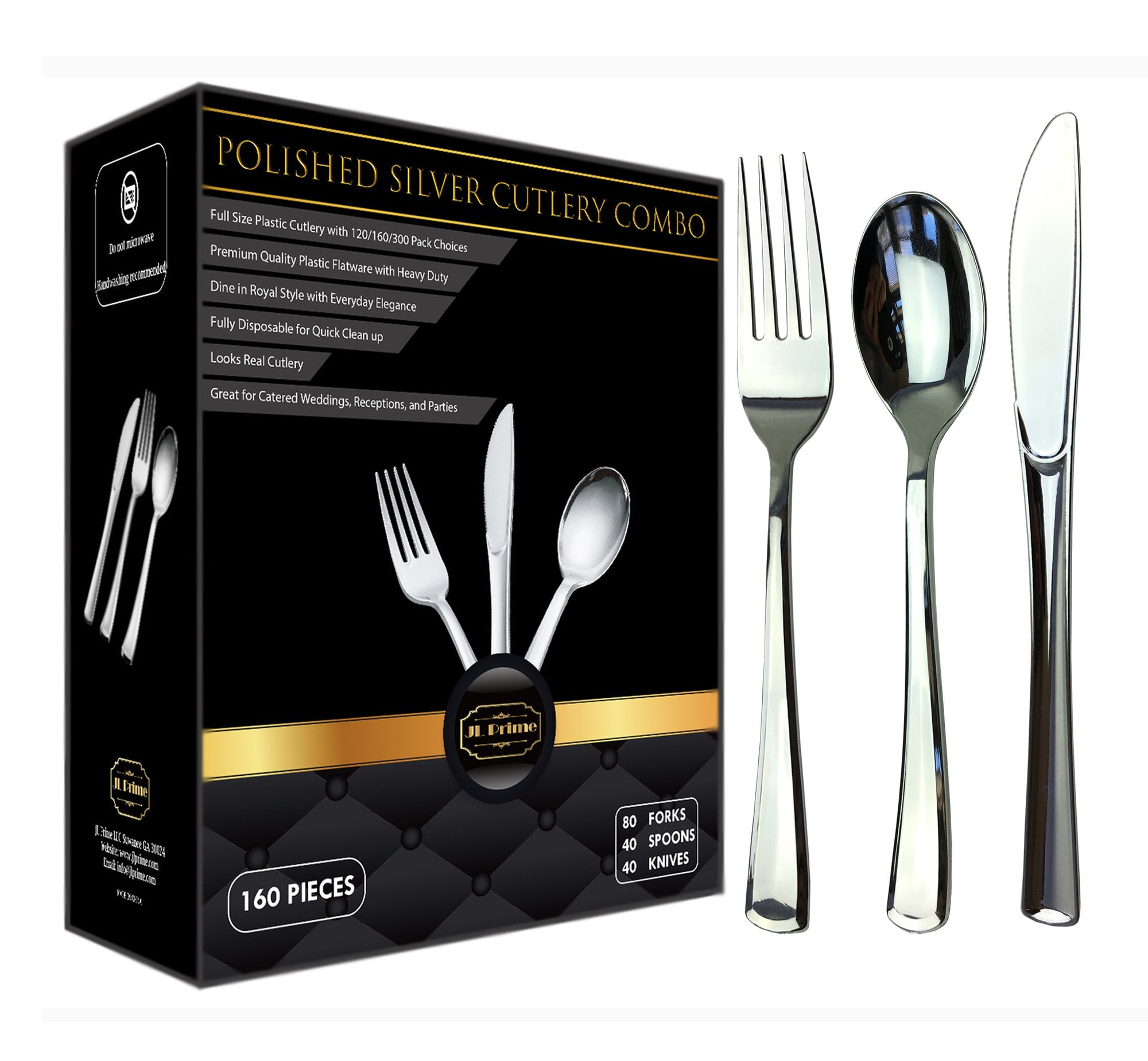 JL Prime 160 Silver Plastic Silverware Set, Silver Plastic Cutlery Set