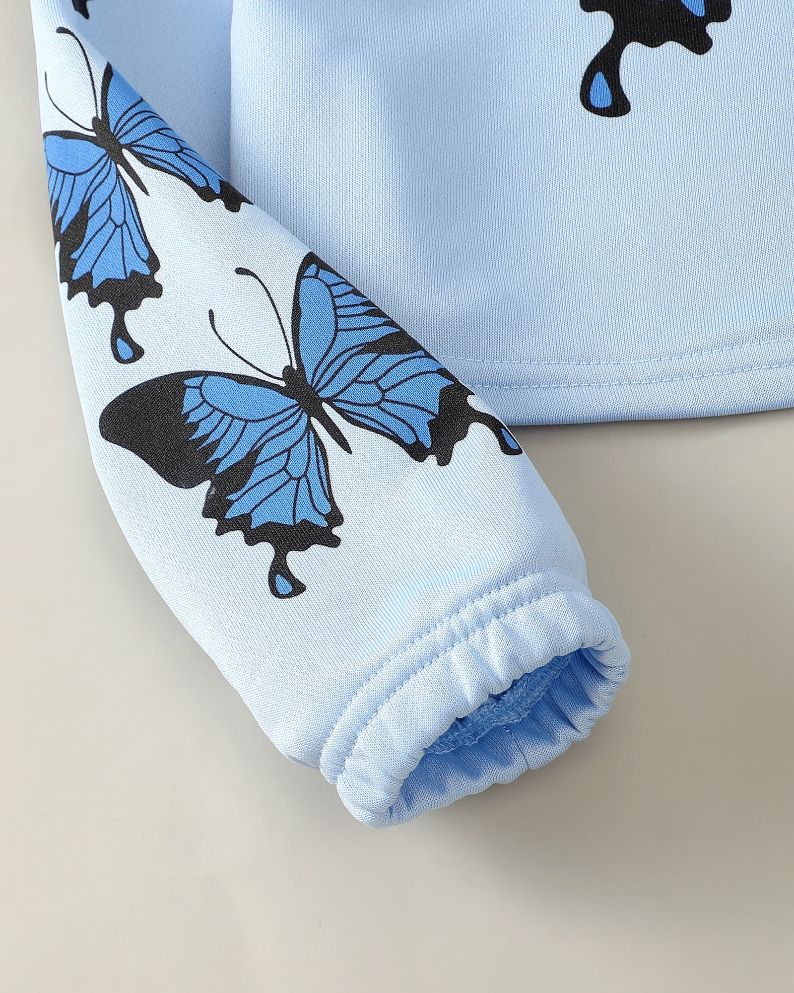 Kucnuzki 9 Years Big Girls Winter Outfits 10 Years Big Girls Warm Clothing Sets Long Sleeves Pullover Hoodie Sweatshirt Butterfly Hooded Top Elastic Pants 2pcs Pant Sets Blue