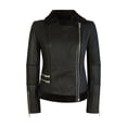 thumbnail image 3 of Womens Short Tailored Fit Morino Black Real Sheepskin Cross Zip Biker Style, 3 of 8