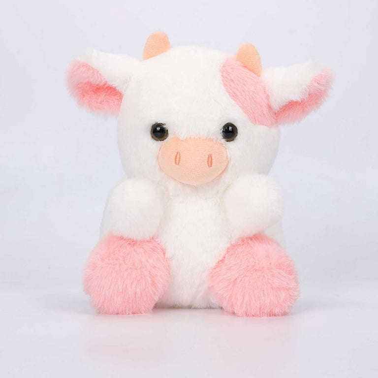 Pink Cow Sitting Plush Doll 3D Eyes Embroidery Fuzzy Soft Kids Birthday Gifts PP Cotton Cute Stuffed Dairy Cattle Animal Toy Living Room Supplies