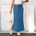 thumbnail image 4 of Women’s Midi Skirt with Elastic Waistband Drawstring and Side Slit Casual Straight Fit Soft Fabric Suitable for Daily Wear Blue M, 4 of 8