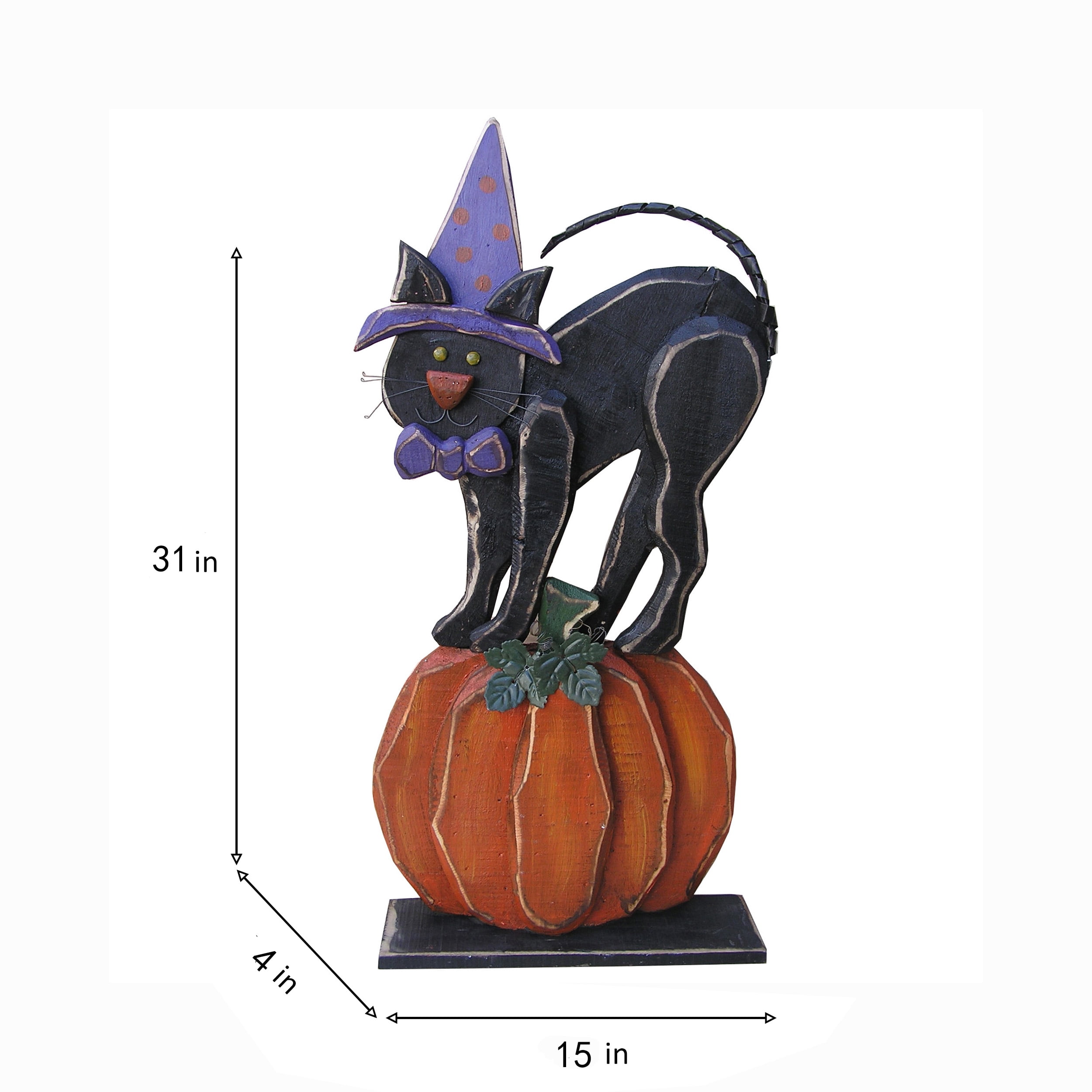 30in Wooden Black Cat on Pumpkin Halloween Decor Indoor Outdoor Use