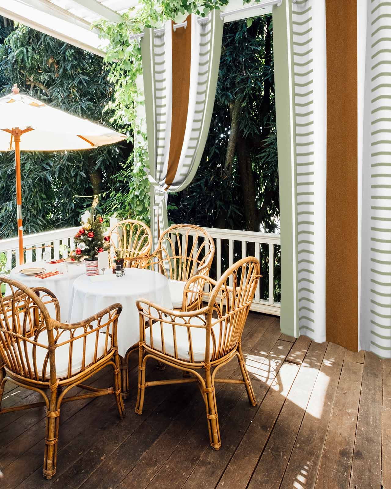 Outdoor Curtains for Patio Boho Sage Green and Brown Striped Geometric Retro Waterproof Privacy Outside Curtains with Tiebacks Grommet Top Pergola Curtains for Cabana Gazebo 2 Panels, 54x84 inch
