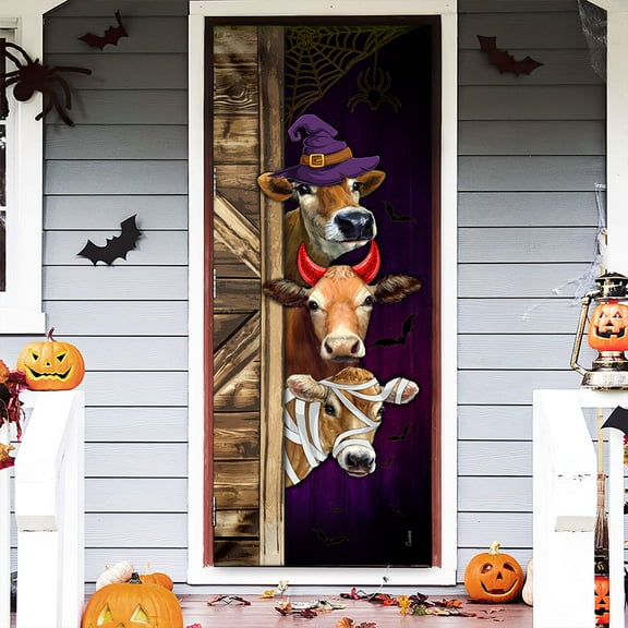 Halloween Door Cover, Halloween Decorations, Cow Halloween Cattle Door Cover TRL1285D - 30" x 80"