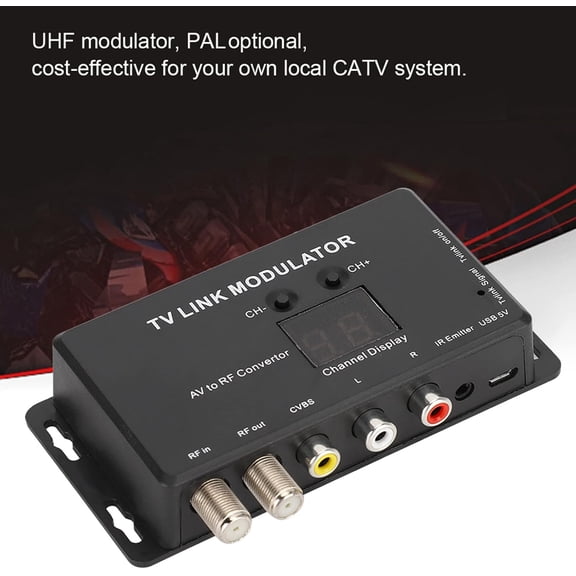 Modulador IR, Modulador de Enlace de TV UHF AV a Convertidor RF, Adaptador de Extensor IR con Pantalla de Canal, Cable USB, Cable de Recepción