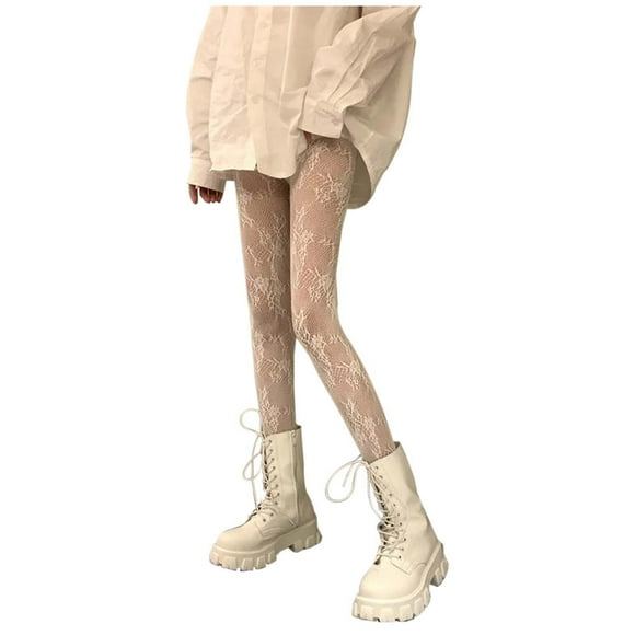 Collants Blancs Transparents d'Été Légers en Résille avec Motif Ajouré pour Femmes