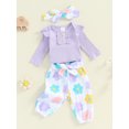 thumbnail image 3 of Nygoyerh Newborn Girls Outfit Long Sleeve Ribbed Romper + Floral Pants + Headband 3PCS Set Fall Cute Infant Clothing for 3M 6M 12M 18M, 3 of 7