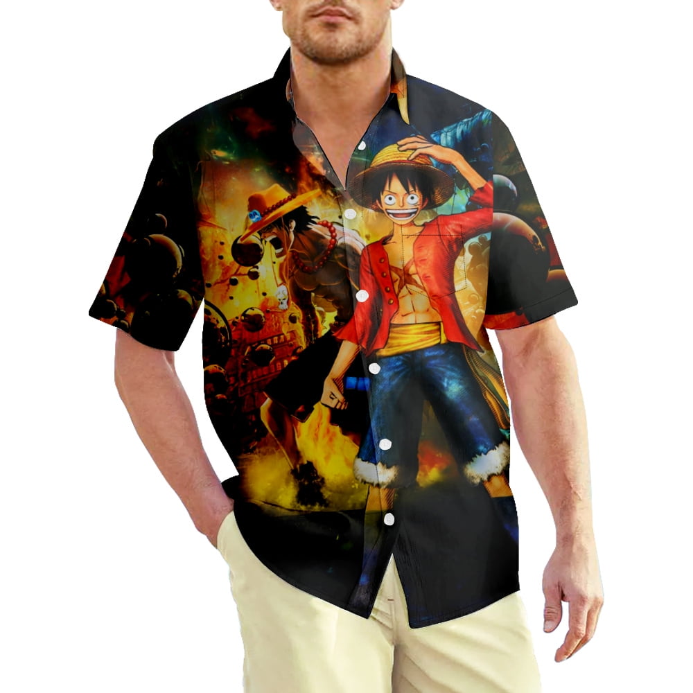 One Piece Anime Print Shirt For Men,One Piece Pattern Casual Short ...