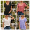 thumbnail image 3 of Camiseta con cuello en V Blusa de verano Color sólido Manga corta Mujer suelta Top, XL, Negro Vogacara AP001219-04, 3 of 7