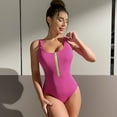 thumbnail image 2 of Black Zip Swimsuit Ribbed Sleeveless Tummy Control Hgih-cut Swimwear One Piece Swimsuit, 2 of 4