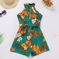 thumbnail image 4 of FYMNSI Mommy and Me Summer Short Romper Outfits Sleeveless Belted Casual Jumpsuit Overall for Beach Holiday Photo Shoot Green (Baby 3-6M), 4 of 10
