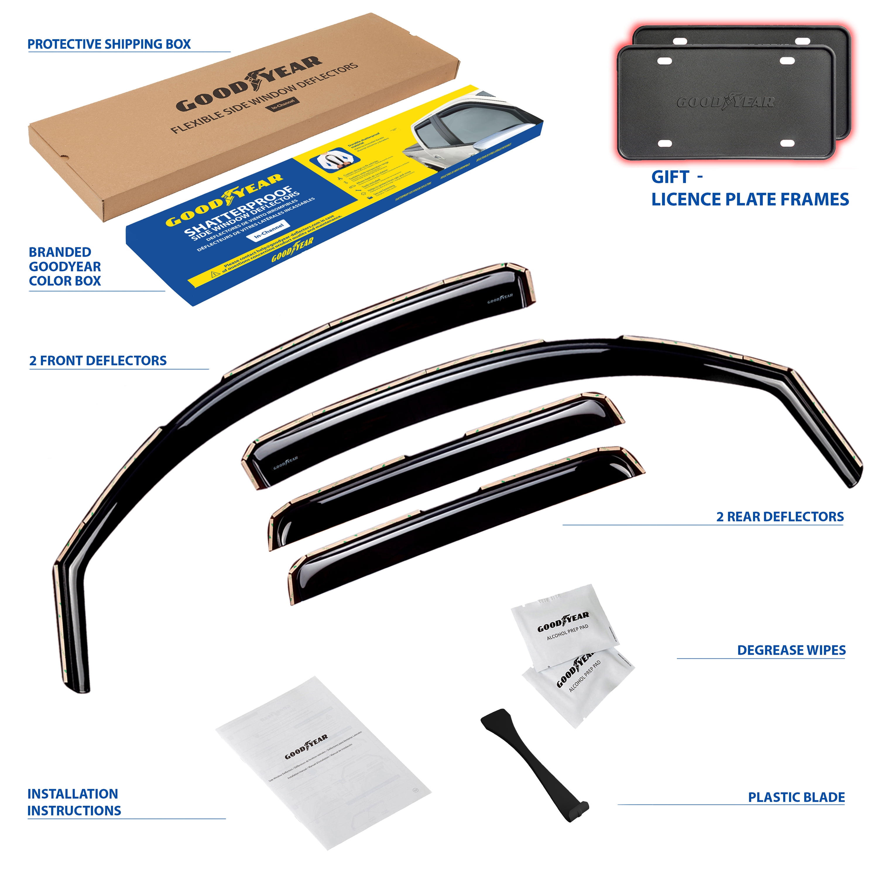 Goodyear Shatterproof in-Channel Window Deflectors for Trucks Toyota Tacoma 2005-2015 Double Cab, Rain Guards, Window Visors, Vent Deflector, Truck Accessories, 4pcs- GY003444