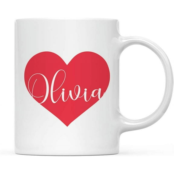CTDream Personalized Valentine's Day 11oz. Coffee Mug Gift, Script Name in Red Heart Graphic, 1-Pack, Custom Name, Cute for Her Girlfriend Wife Best Friend Bestie