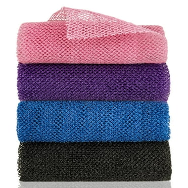 SPMKTBOZAIAfrican Exfoliating Net, 4 Pieces African Net Sponge, Nylon African Bath Sponge Net, African Net Long Net Bath Sponge Shower Body Scrubber