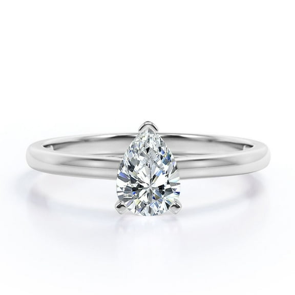 JeenMata Solitaire 1.5 Carat Pear Cut Moissanite - Dainty Fashion Ring - 18K White Gold Plating Over Silver