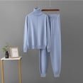 thumbnail image 3 of Efsteb Womens 2 Piece Outfits Ribbed Knit Sets Solid Casual Turtle Neck Sweatsuit Sets Wide Leg Jogger Stretch Tracksuits (Sky Blue,Free Size), 3 of 3