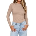 thumbnail image 2 of Staron Women's Tops Long Sleeve Solid Basic Casual Slim Crew Neck Lightweight Soft Fashion Tunic Tee Shirt, Khaki XXL, 2 of 6