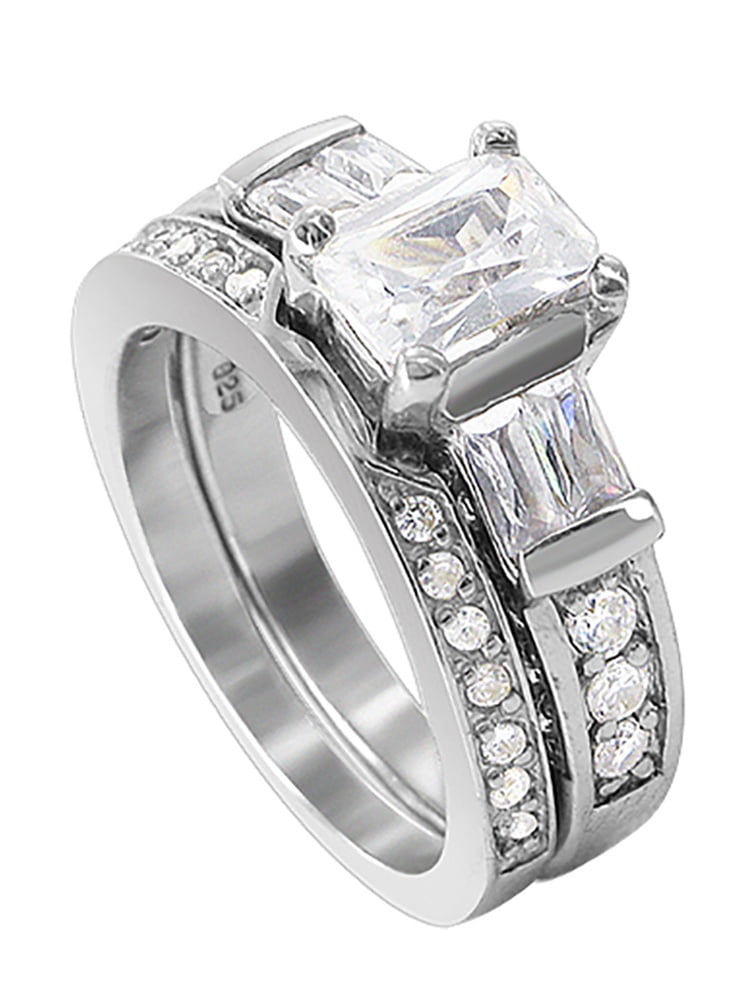 Gem Avenue 925 Sterling Silver Square & Round CZ Cubic Zirconia Ring