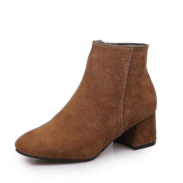 Tobillo femenino Pu pantorrilla media baja B talón botas cremallera trasera corta eu37