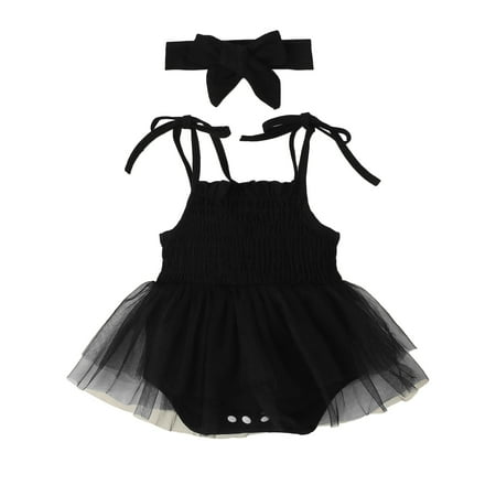 

HIBRO Baby Girls Solid Spring Summer Sleeveless Tulle Romper Bodysuit Headbands Clothes Toddler Shirt Preemie Bodysuit
