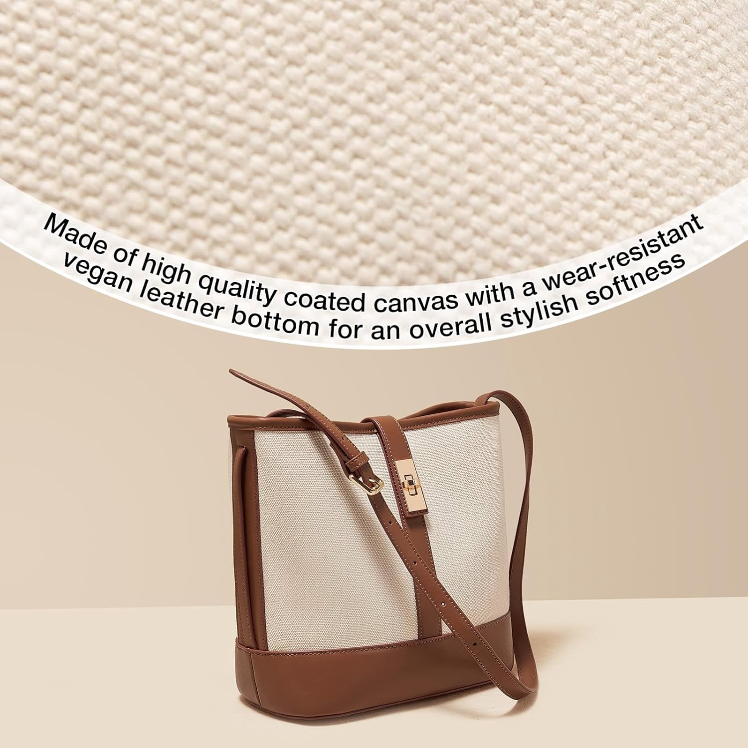 Kwuty Coated Canvas Bucket Crossbody Bags for Women Top-Handle Handbags Small Satchel Purse Trendy Twist Lock