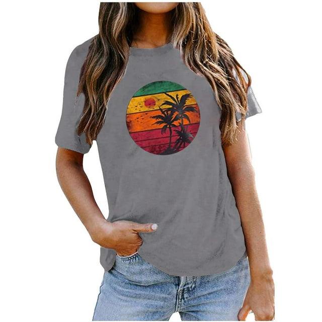 Camiseta suelta con estampado elegante para mujer Blusa de manga corta con cuello redondo Tops casuales OAVQHLG3B Store lin121212