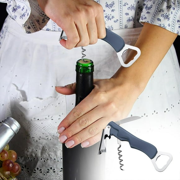 Fiudx Abridor de Vino, Sacacorchos 3 En 1, Cortador de Aluminio para Botellas, Abridor de Cerveza Portátil de Fácil Uso, Diseño Ergonómico para Un Agarre Cómodo, Ideal para Fiestas En Casa, Viajes, R