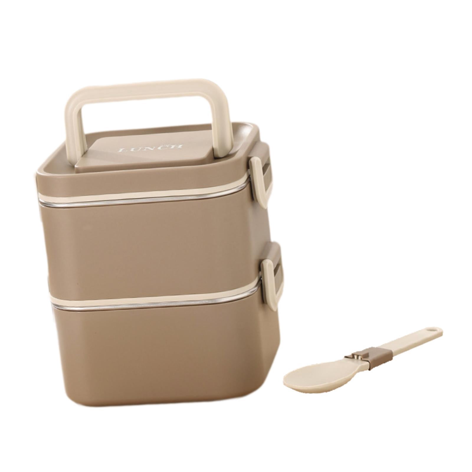 Fiocias Adult Lunch Box Reusable Leakproof Microwave Bento Box Freezer Food Storage Meal 2 Layers Khaki