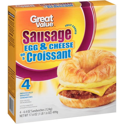 Great Value Sausage, Egg & Cheese Croissant Sandwich, 4.4 oz, 4 Count