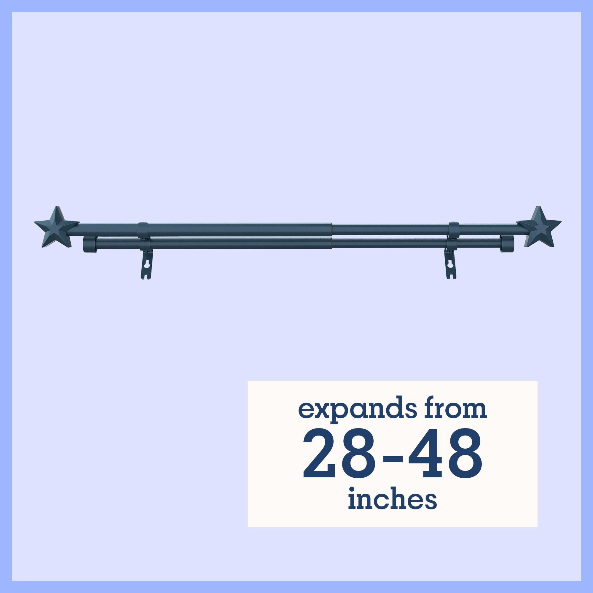 Mainstays Kids Adjustable Double Curtain Rod with Navy Blue Star Finials, 3/4 in, 28-48 in