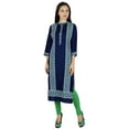 thumbnail image 2 of Bimba Women Printed Kurta Blue Kurti Button-Down Rayon Indian Formal Blouse, 2 of 8