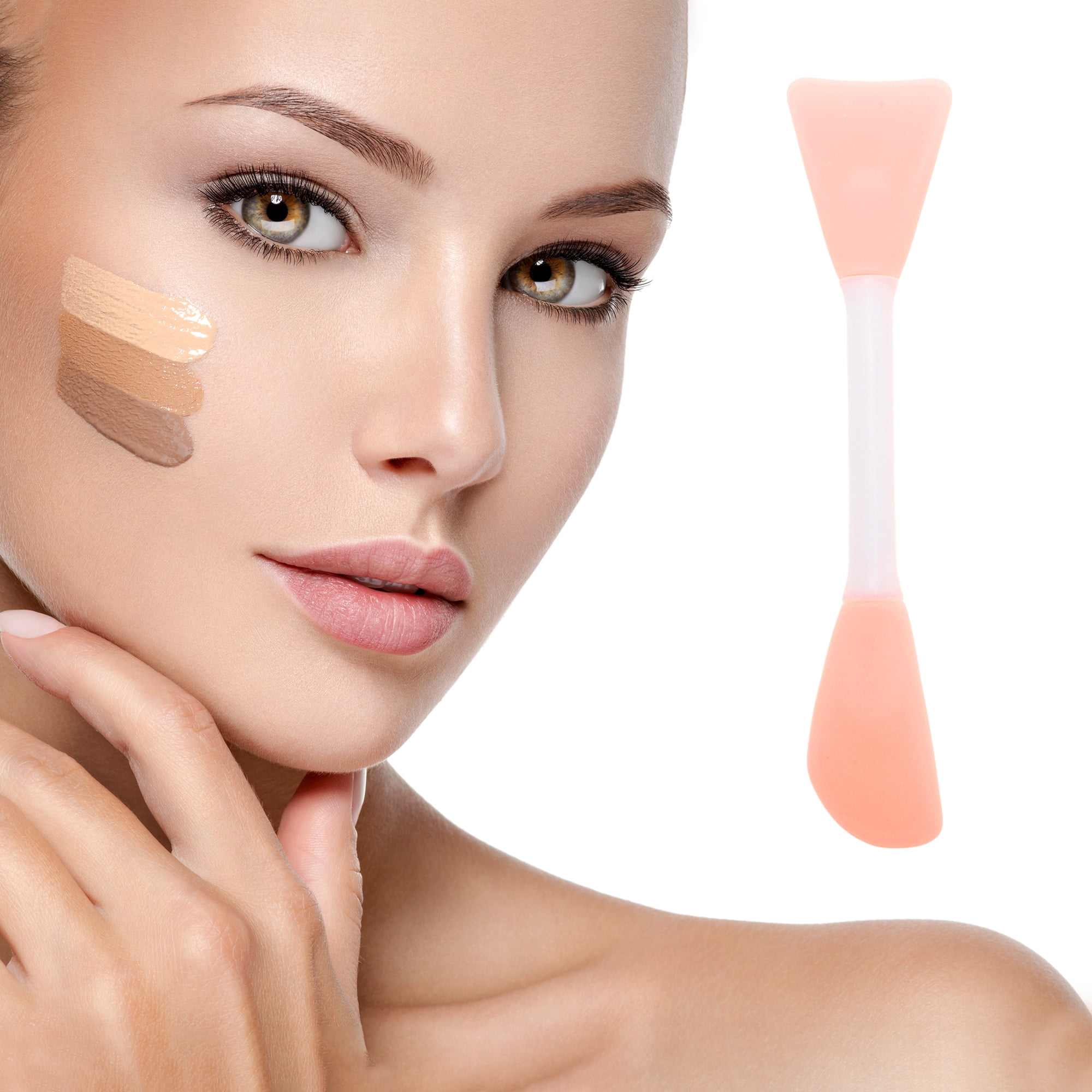 Unique Bargains Smooth Two-in-One Facial Mask Brush 2 Pcs Light Orange