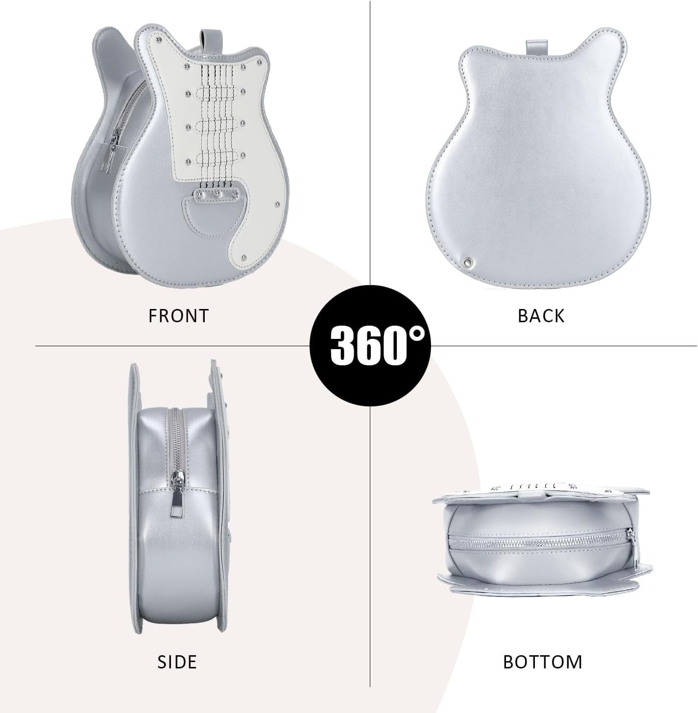 Guitar Shaped Shoulder Bag for Women Rivet Creative Crossbody Handbag Music Crossbody Tote