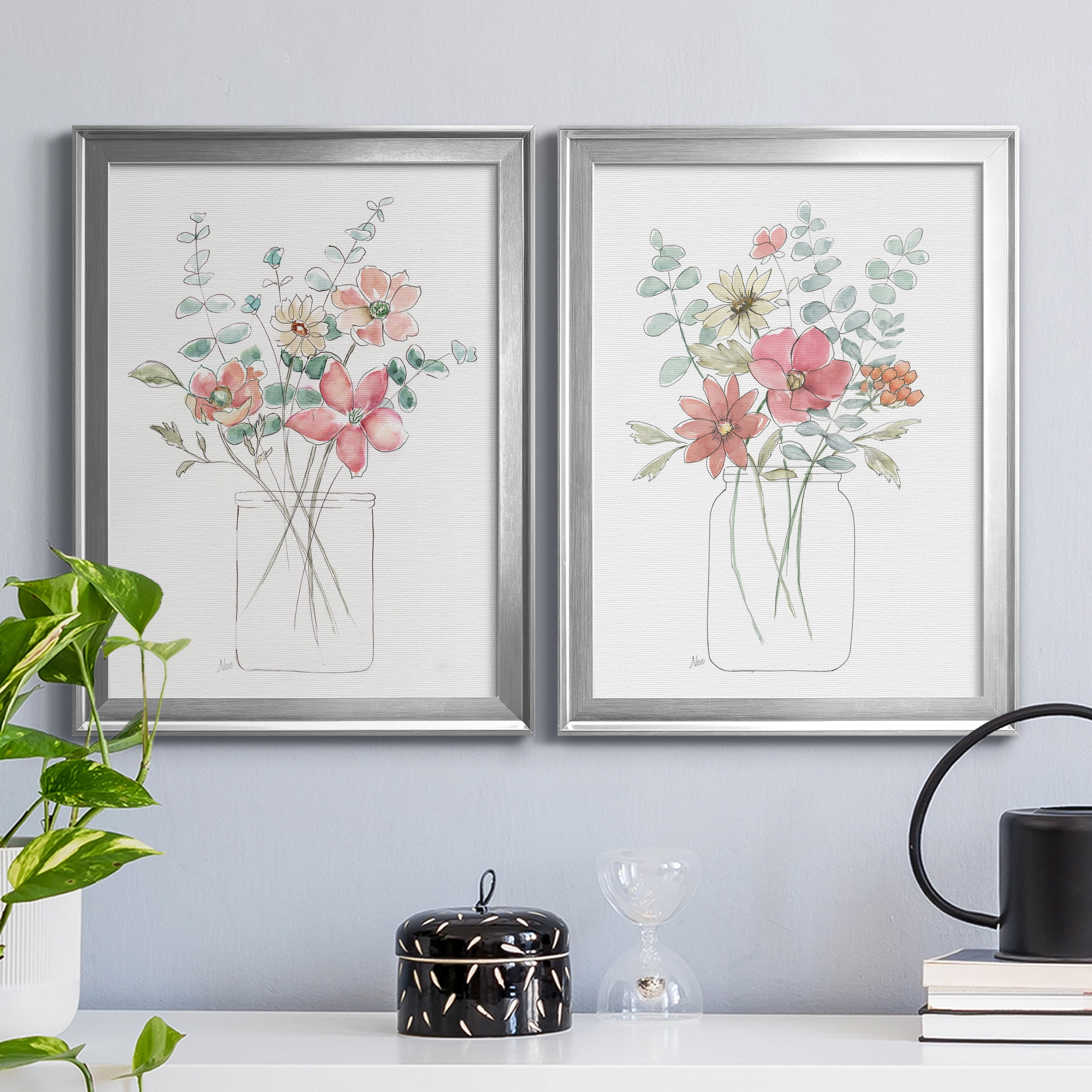 2 Piece Set Whimsical Wildflowers I Premium Framed Canvas - Ready to Hang - 22.5 x 30.5 Each - Silver Frame